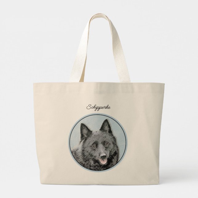 Bolsa Tote Grande Schipperke Pintando Arte Cachorro Original Cuja Pa (Verso)