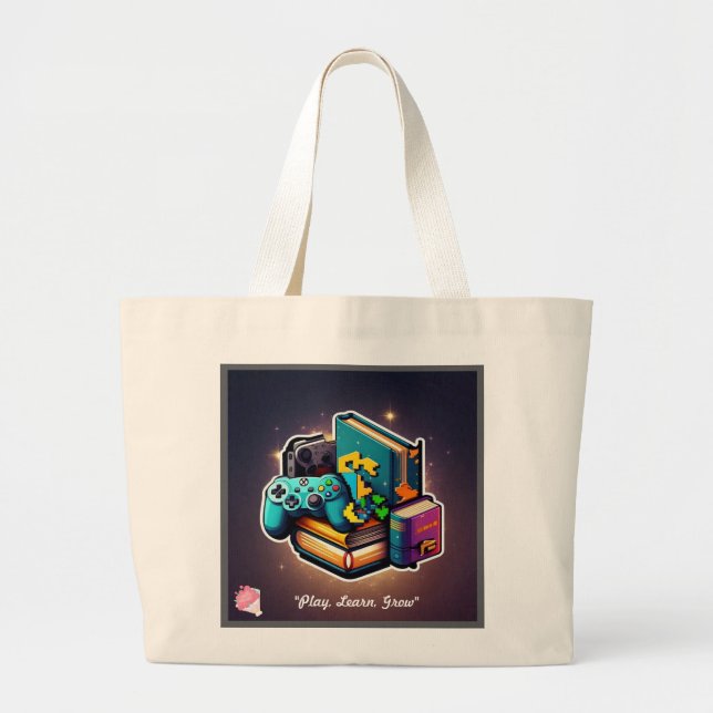 Bolsa Tote Grande "ScholarSphere: Jogue. Aprenda. Cresça." (Frente)