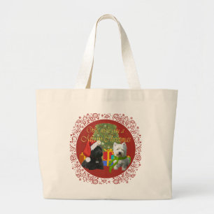 Bolsa Tote Grande Scottie e Westie Feliz Natal
