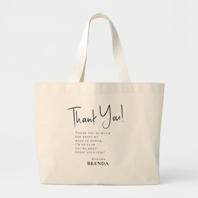 Bolsa Tote Grande Script Simples Obrigado Obrigado Gift Bag (Frente)