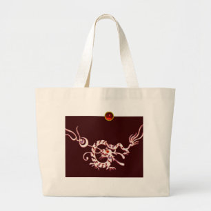 Bolsa Tote Grande SEA DRAGON RUBY, preto e branco, vermelho