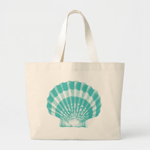 Bolsa Tote Grande Seashell - aqua macio e branco
