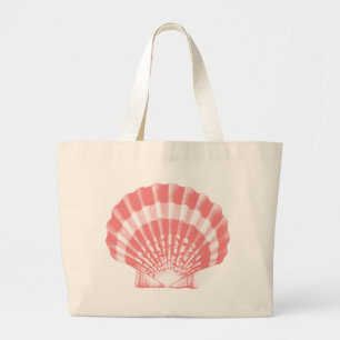 Bolsa Tote Grande Seashell - coral rosa e branco