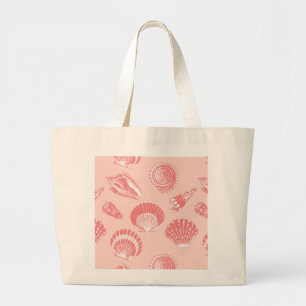 Bolsa Tote Grande Seashells - cor-de-rosa coral e branco