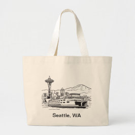Bolsa Tote Grande Seattle Ferry Washington State Line Art