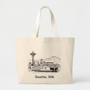 Bolsa Tote Grande Seattle Ferry Washington State Line Art