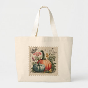 Bolsa Tote Grande Selo de Correio Vintage de Abóbora Colheita de Out