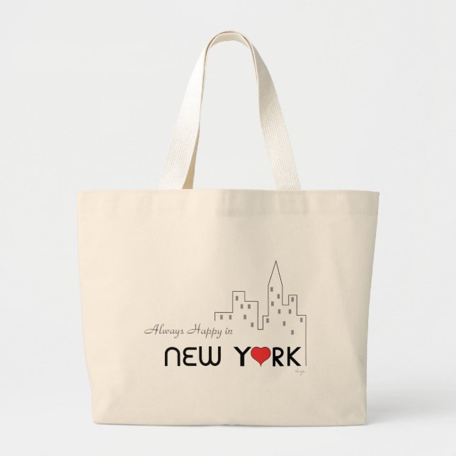 Bolsa Tote Grande Sempre feliz em New York com coração (Frente)