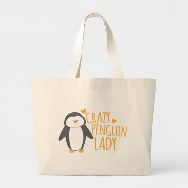 Bolsa Tote Grande Senhora louca do pinguim (Frente)