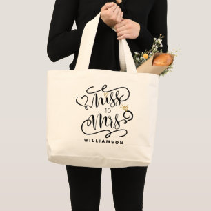 Bolsa Tote Grande Senhorita Sra. coração preto & Dourado de anel