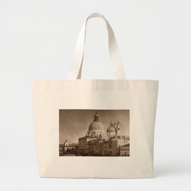 Bolsa Tote Grande Sepia - Efeito de Papel Venice Grande Canal (Frente)