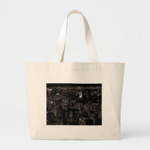 Bolsa Tote Grande Sepia Nova Iorque Night Skyline