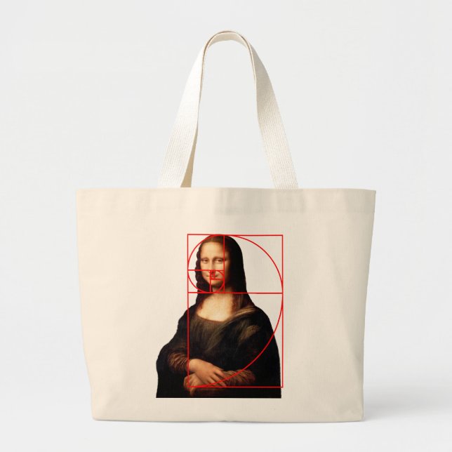 Bolsa Tote Grande Sequência Fibonacci Leonardo da Vinci Mona Lisa (Frente)
