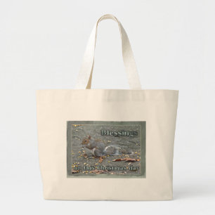 Bolsa Tote Grande Série cinzenta das bênçãos do Natal do esquilo