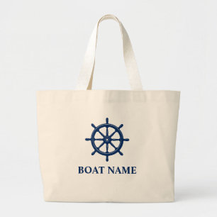 Bolsa Tote Grande Seu Nome De Barco Blue Navio Roda Helm Grocery