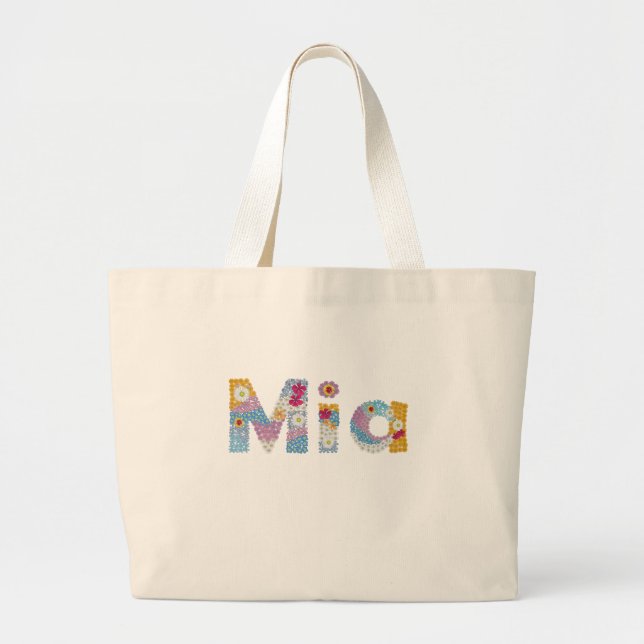 Bolsa Tote Grande Seu nome em letras florais artísticas / Mia (Frente)