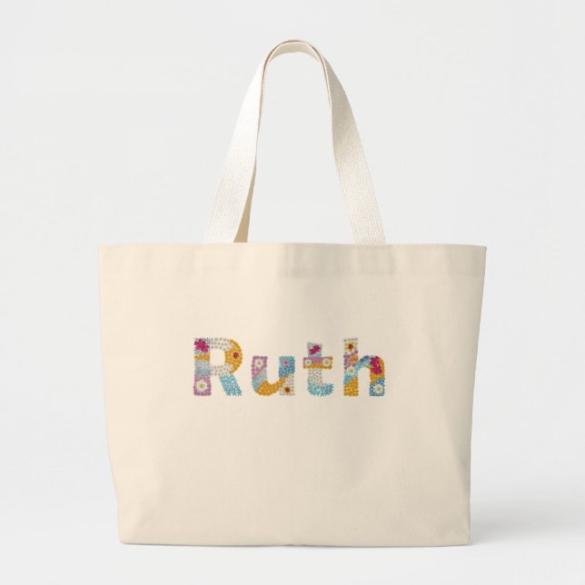 Bolsa Tote Grande Seu nome em letras florais artísticas / Ruth (Frente)