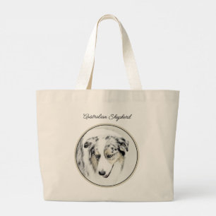 Bolsa Tote Grande Shepherd australiano pintura de arte azul de cacho