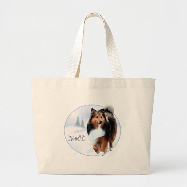 Bolsa Tote Grande Shetland Sheepdog Noel (Frente)