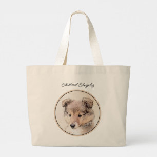 Bolsa Tote Grande Shetland Sheepdog Puppy Painting Dog Art