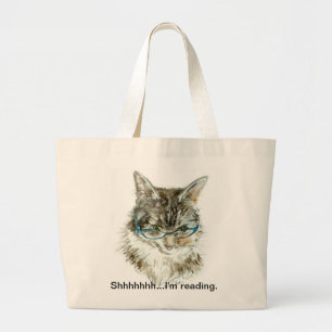 Bolsa Tote Grande "Shhhhhh… eu estou lendo" a sacola com CAT