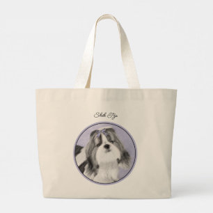Bolsa Tote Grande Shih Tzu Pintando Arte Negra e Branca Original par