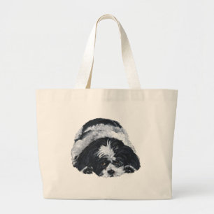 Bolsa Tote Grande Shih Tzu Preto e Branco