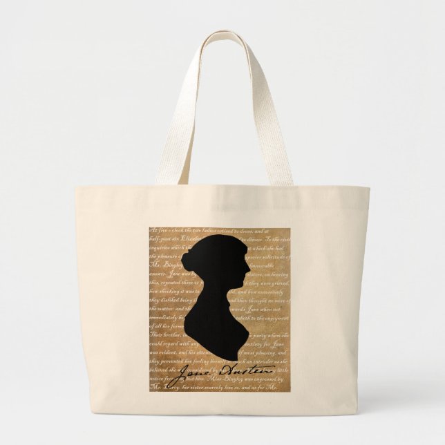 Bolsa Tote Grande Silhueta da página de Jane Austen (Frente)