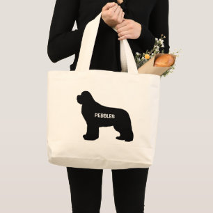 Bolsa Tote Grande Silhueta de Cachorro da Terra Nova PERSONALIZADA