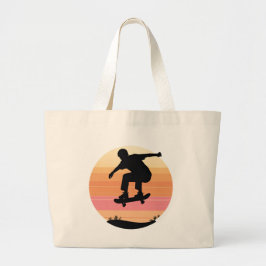 Bolsa Tote Grande Silhueta de skater sunset - Arte mínima de Skate