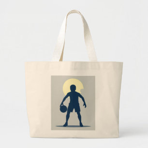 Bolsa Tote Grande silhueta de um jogador de basquete segurando uma b
