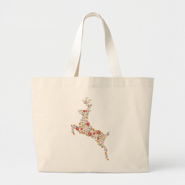 Bolsa Tote Grande Silhueta floral de primavera floral elegante e ele (Frente)