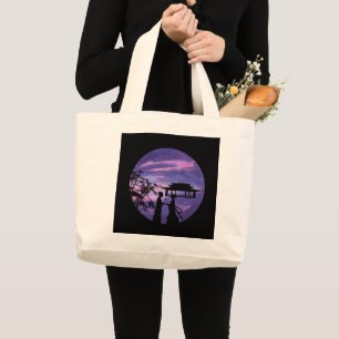 Bolsa Tote Grande Silhueta Romântica ao Luar História de Amor Asiáti