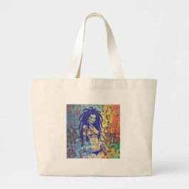 Bolsa Tote Grande Silhueta velha de uma mulher com dreadlocks.