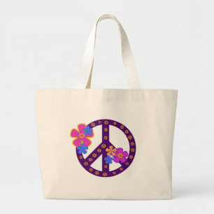 Bolsa Tote Grande Símbolo de paz das flores