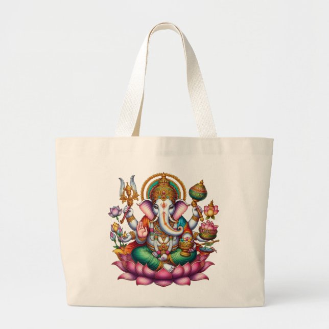 Bolsa Tote Grande Símbolo Imagem Ganesha da Prosperidade e Sabedoria (Frente)