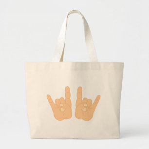Bolsa Tote Grande Sinal da mão do rock and roll