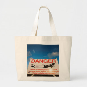 Bolsa Tote Grande Sinal de aviso perto do aeroporto do St. Maarten,
