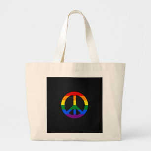 Bolsa Tote Grande Sinal de paz de bandeira LGBT