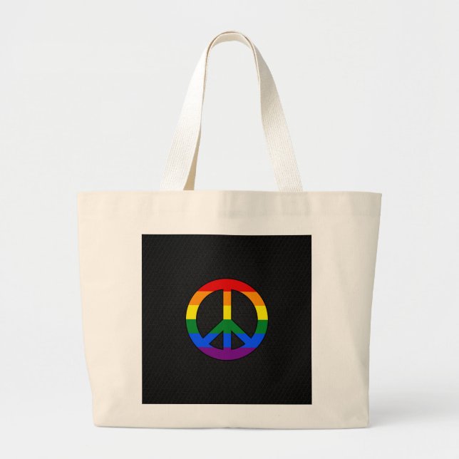 Bolsa Tote Grande Sinal de paz de bandeira LGBT (Frente)