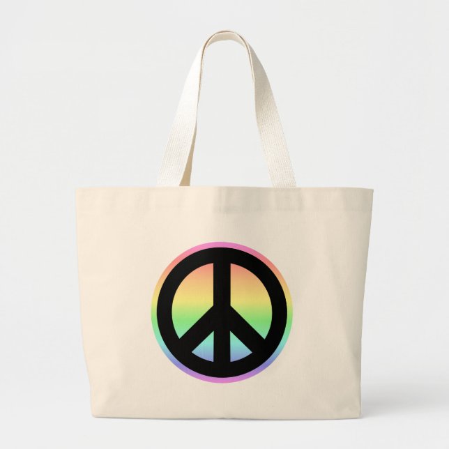 Bolsa Tote Grande Sinal de Paz do Pastel Rainbow (Frente)