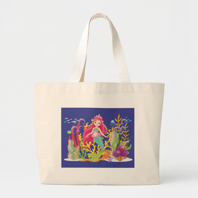 Bolsa Tote Grande Siren Oceano: Cabelo Vermelho Longo (Frente)