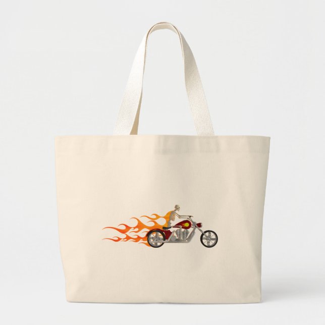 Bolsa Tote Grande Skeleton Biker & Flames: (Frente)