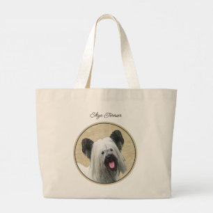 Bolsa Tote Grande Skye Terrier pintando Cinzas prateadas Arte de Cac