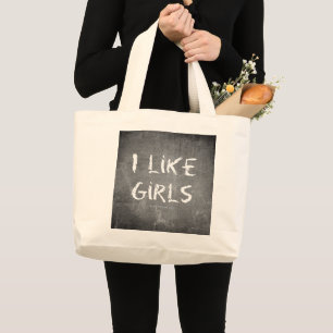 Bolsa Tote Grande SlipperyJoe's Eu Gosto de Garotas quadro-negro suj