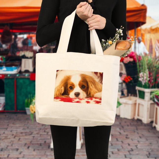 Bolsa Tote Grande Snowflake Cavalier King Charles Spaniel (Criador carregado)