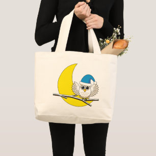 Bolsa Tote Grande Snowy Owl em Nova Lua Noite de inverno