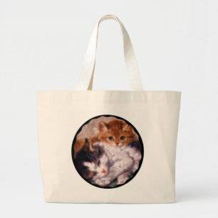 Bolsa Tote Grande Snuggle de dois gatinhos por Henriëtte Ronner-Knip
