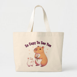Bolsa Tote Grande So Capy To See You – Cute Capybara Art 