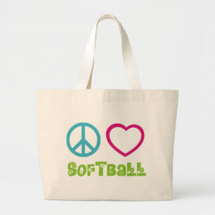 Bolsa Tote Grande Softball do amor da paz